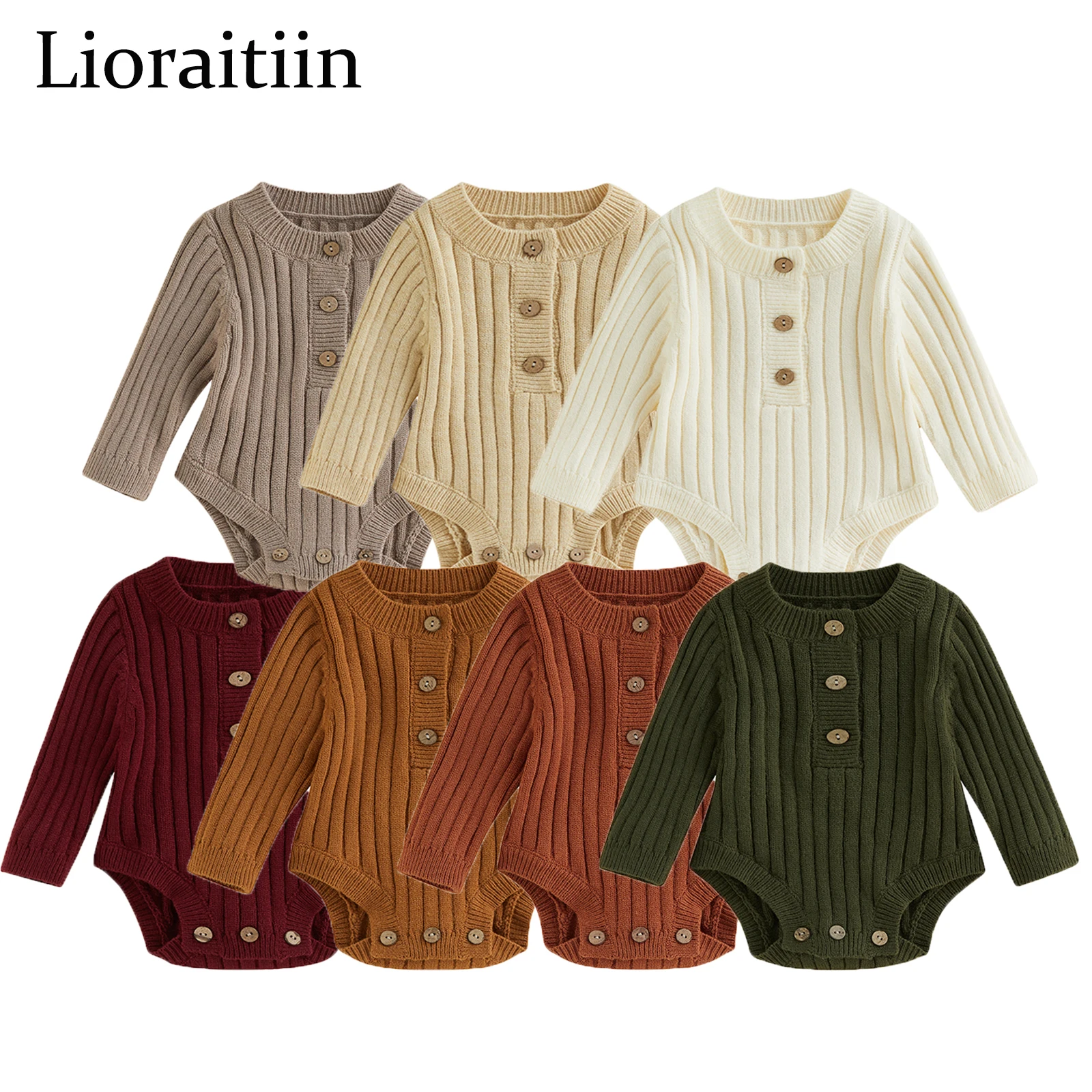 2022-10-06 Lioraitiin 0-24M Infant Baby Girl Knit Autumn Bodysuit Long Sleeve Crew Neck Solid Fall Winter Jumpsuit