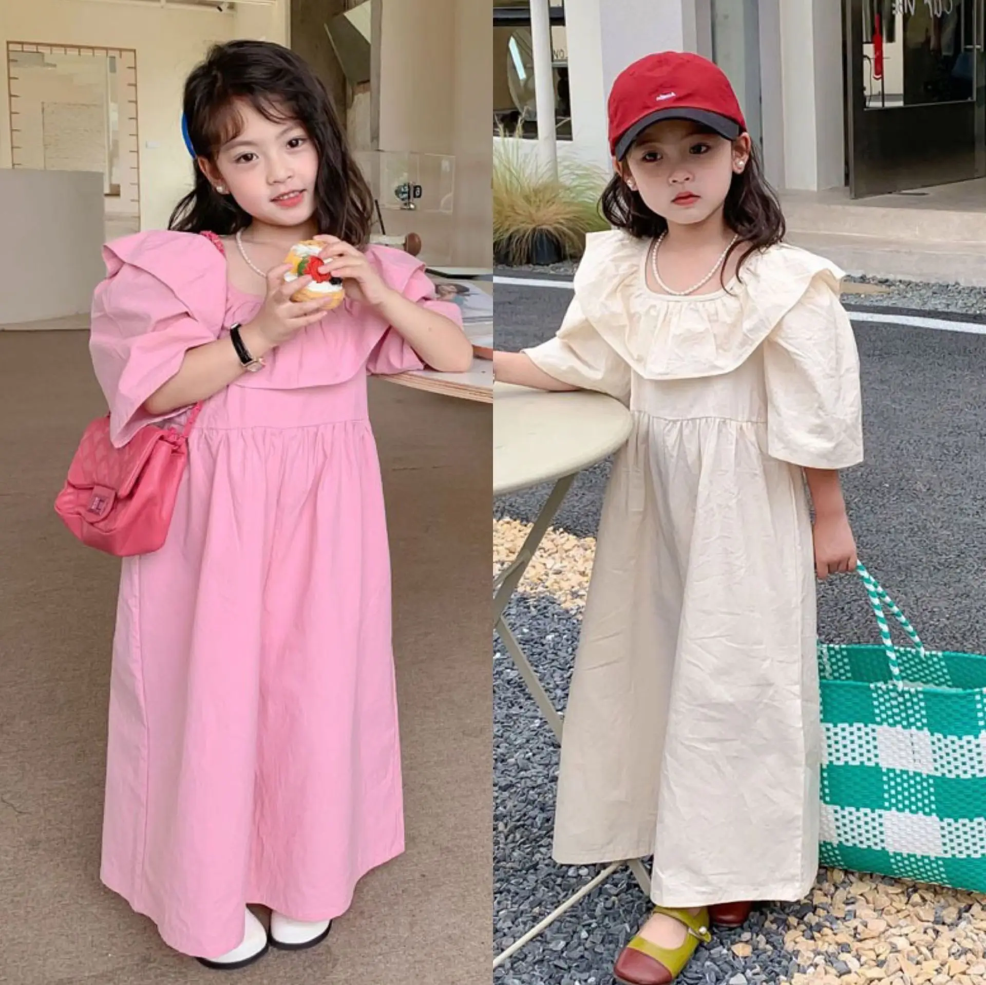 Children's Lotus Collar Jumpsuit Summer Girls' Sweet Wide Leg Pants Kids Pants 3-7 Years Old Fashionable Street Style Clothing