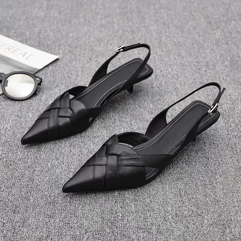Versatile Temperament Elegant New Bag Head Pointed Sandals Women's Thin Heel Summer Soft Sole Woven Hollow Heel Women's Shoes