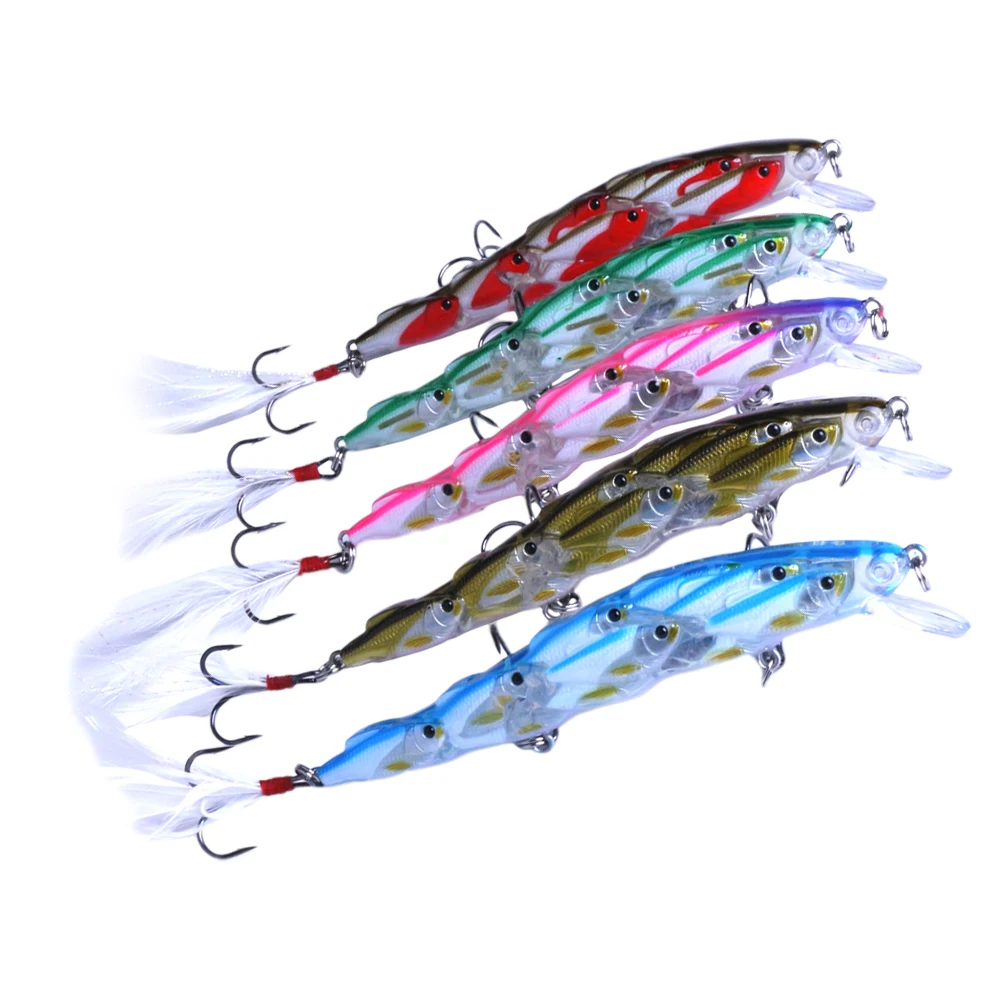 

5PCS Group Fish Lures Bright 3D Eyes Reusable Fishing Baits Saltwater Artificial Minnows for Bass Carp Plastic