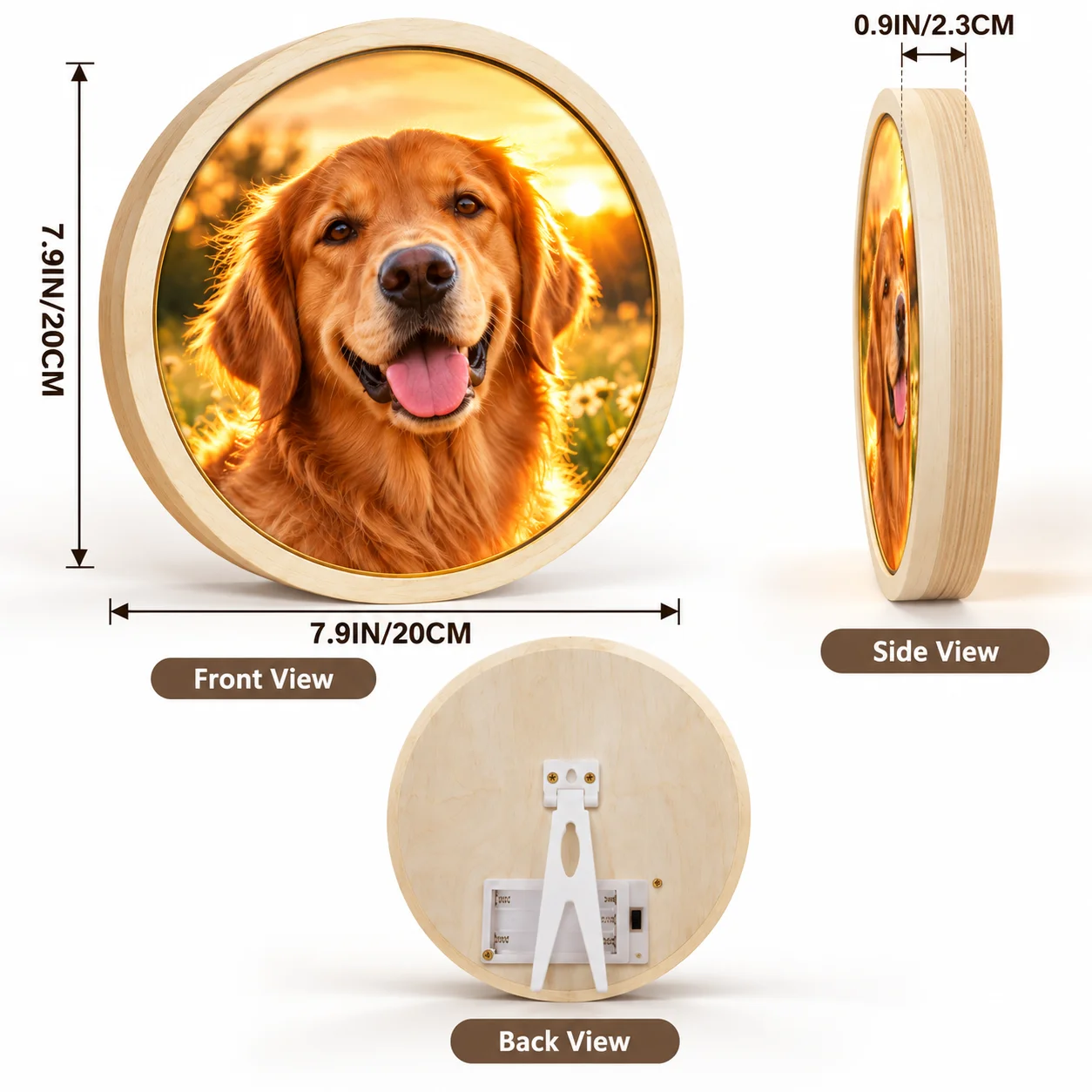 Custom Lighted Photo Frame Personalized LED Shadow Box Round Table Lamp 20cm Wooden Night Light Decor for Bedroom Home New Gift view 2