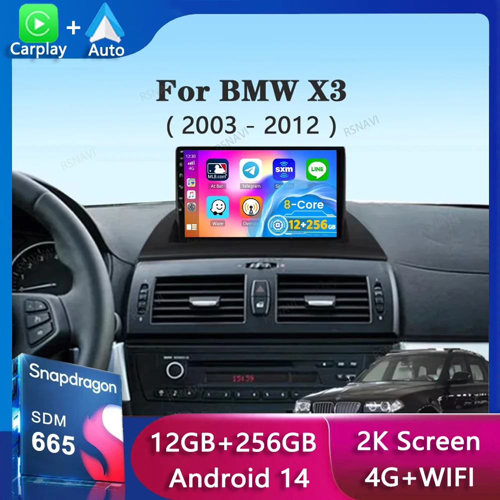 

Автомобильный радиоприемник Carplay Android 14, для BMW X3 E83 2004 2005 2007 2008 2009-2012, мультимедийный видеоплеер, GPS-навигация, стерео DSP