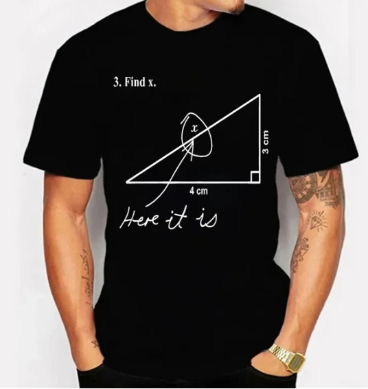 Summer Men's T-shirt Short sleeved Men's Pi Symbol Sketching Print Large Fish Water Clothes Mathematical Men's Top Clothing