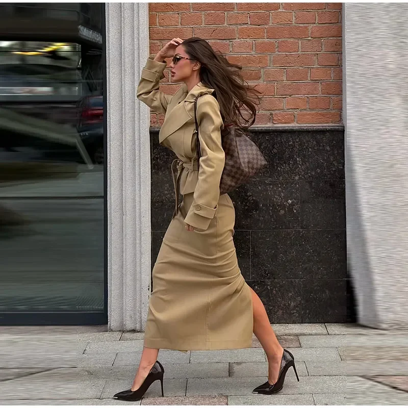 Solide Doppelreihige Jacke Damenanzüge Knöchellanger Rock Schlank Langarm Damen Frühling Herbst Casual Mode Damen-Sets 2026 – Detail 7