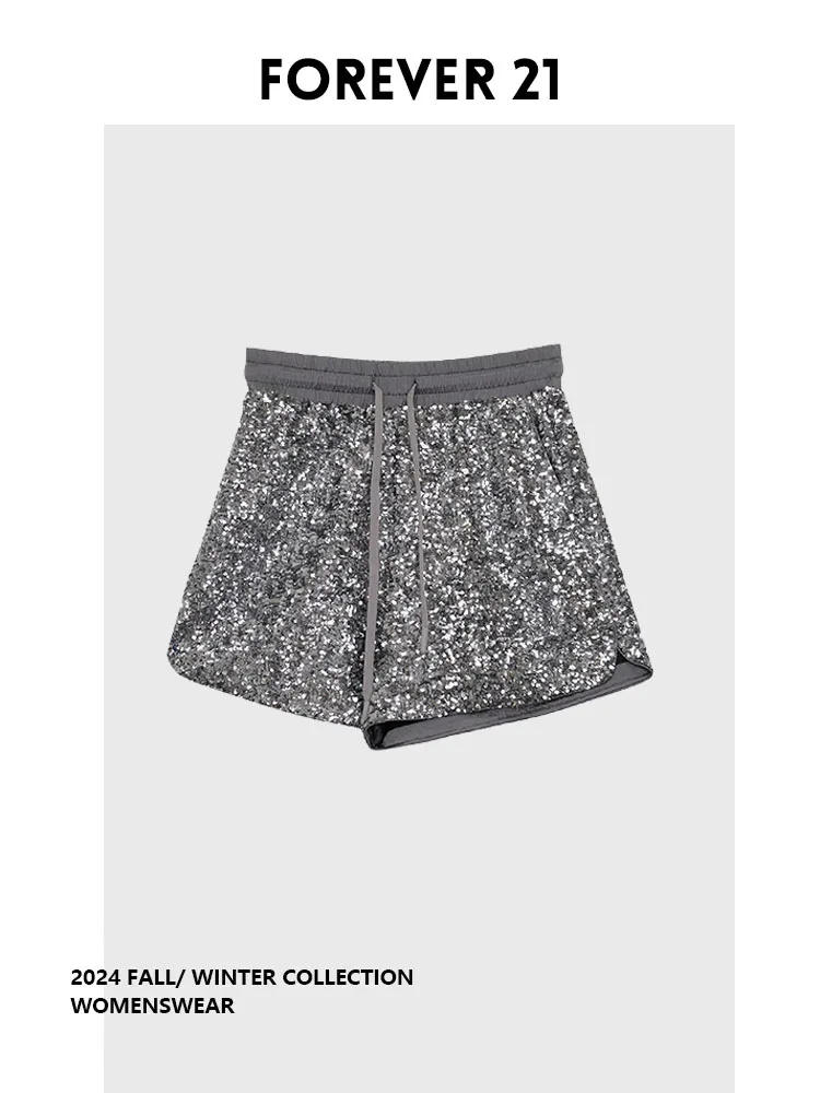 

Shiny Retro High-End Feel Casual Shorts Women Summer Forever 21 Glittering Commute Style Single Piece Pear Shape Fit