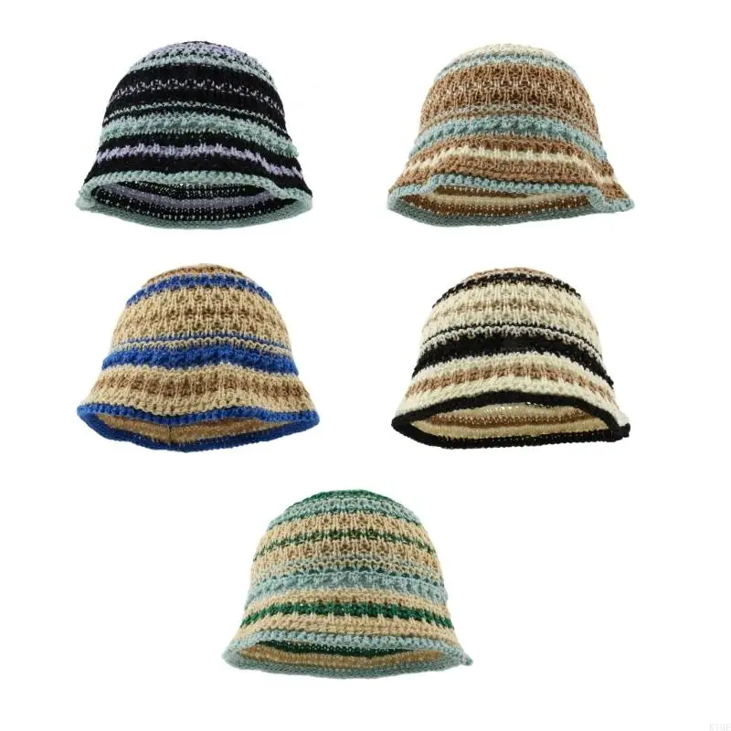 

K1ME Knit Bucket Hat for Woman Breathable Multiple Color Weaving Wide Brim Bucket Hat Adult Teens Summer Fisherman