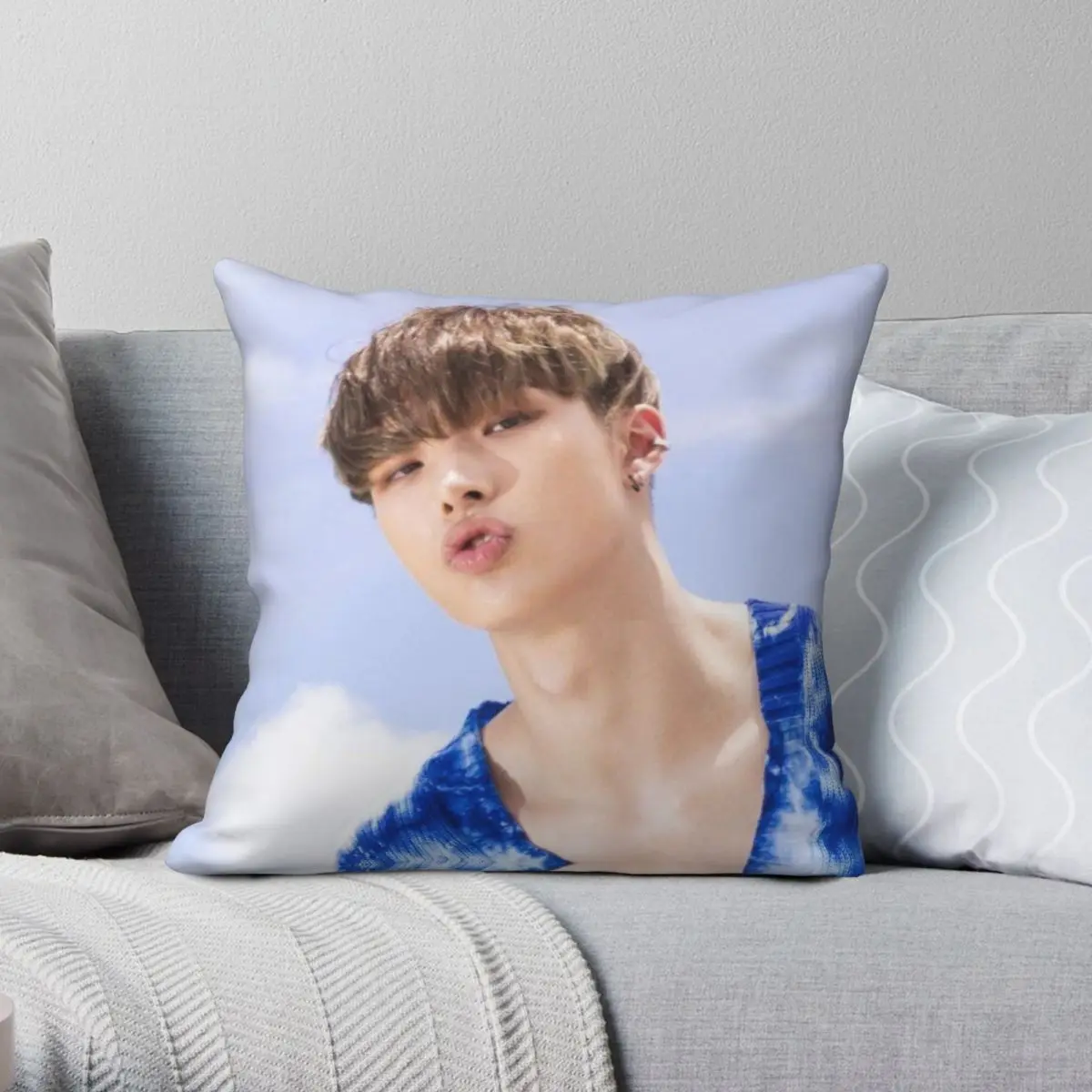 Ateez Mingi Square Pillowcase Polyester Linen Velvet Pattern Zip Decor Pillow Case Home Cushion Cover Wholesale