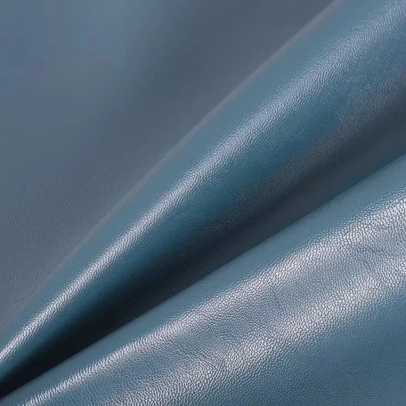 Artificial Leather Fabric Blue Matte Waterproof Windproof Designer Cloth Apparel Sewing By Meters Diy Material