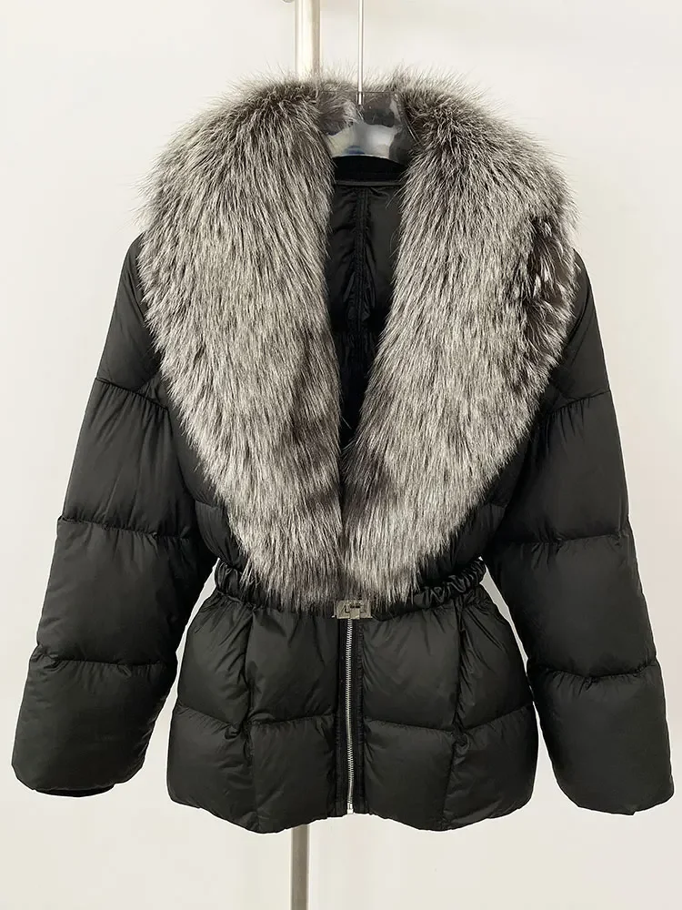 เสื้อแจ็คเก็ตพัฟเฟอร์แฟชั่นฤดูหนาวปี 2025 สำหรับผู้หญิง เสื้อผ้าผู้หญิง ขนฟ็อกซ์ธรรมชาติ เสื้อโค้ทขนเป็ดสีขาว