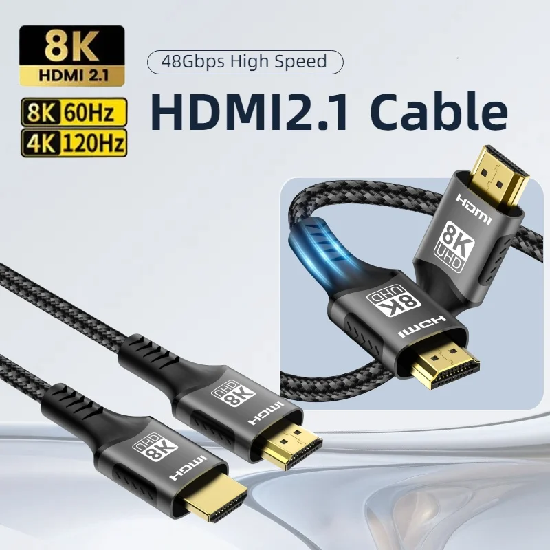 8K HDMI 2.1 Cable 48Gbps Ultra High-Speed 60Hz 120Hz HDMI 2.1 Cable Compatible for PC, PS5, TV, and Projector