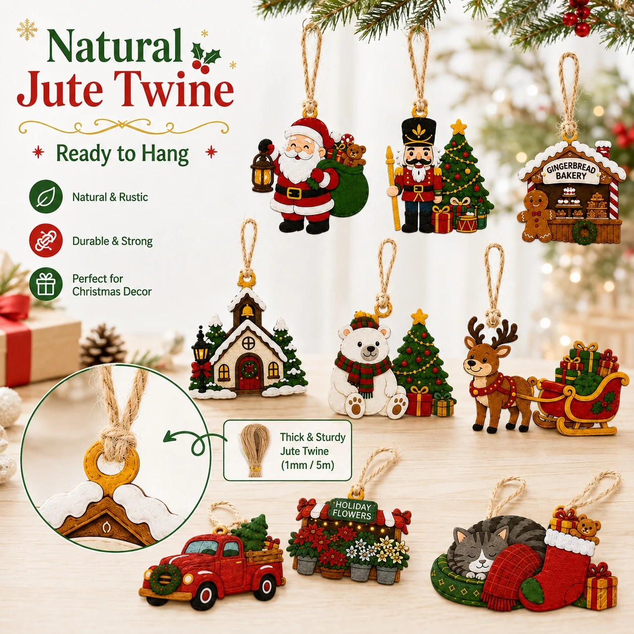 11 PCS Christmas 2D Flat Felt Hanging Ornaments, Christmas Holiday Felt Decor Pieces, DIY Holiday Decor for Home Party Hangings image 2
