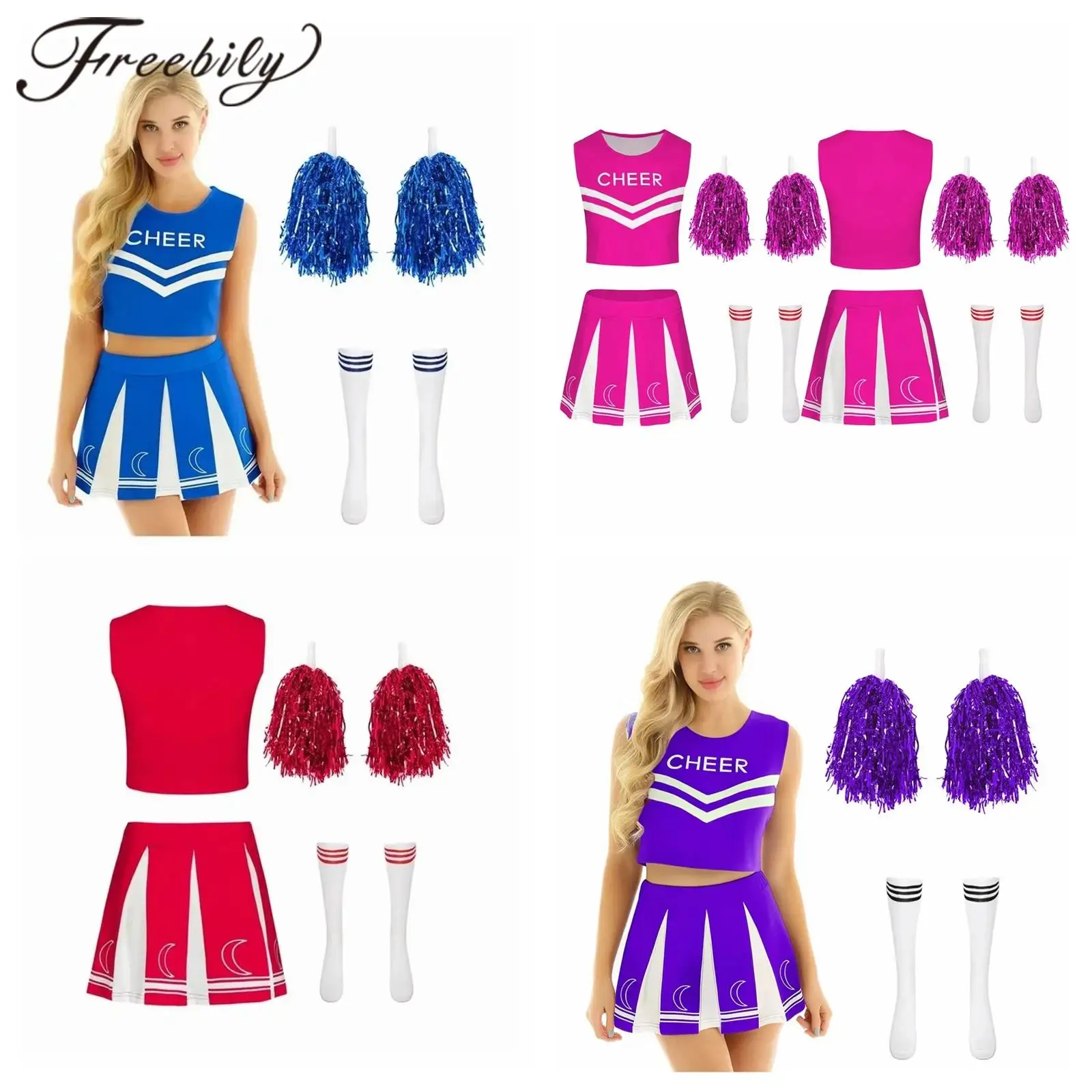 

Women Cheerlead Uniforms Adult College Girls Cheerleding Uniform Cheering Team Cosplay Costume School Show Cheerleader Costume