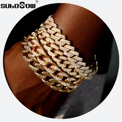 4PCS Luxury Cuban Chain Men Bracelet Set  Hip Hop Bling Full Rhinestone Miami Rhinestone Fashion Jewelry Gift 7/8/9inch