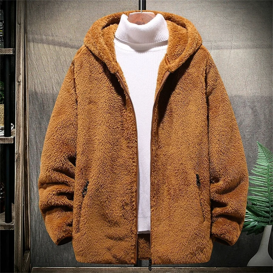 2026 New Men's Casual Fleece Jacket Fashion Thick Warm Hooded Cardigan Loose Sweatshirt Men Winter Furry Coats Big Size 8XL