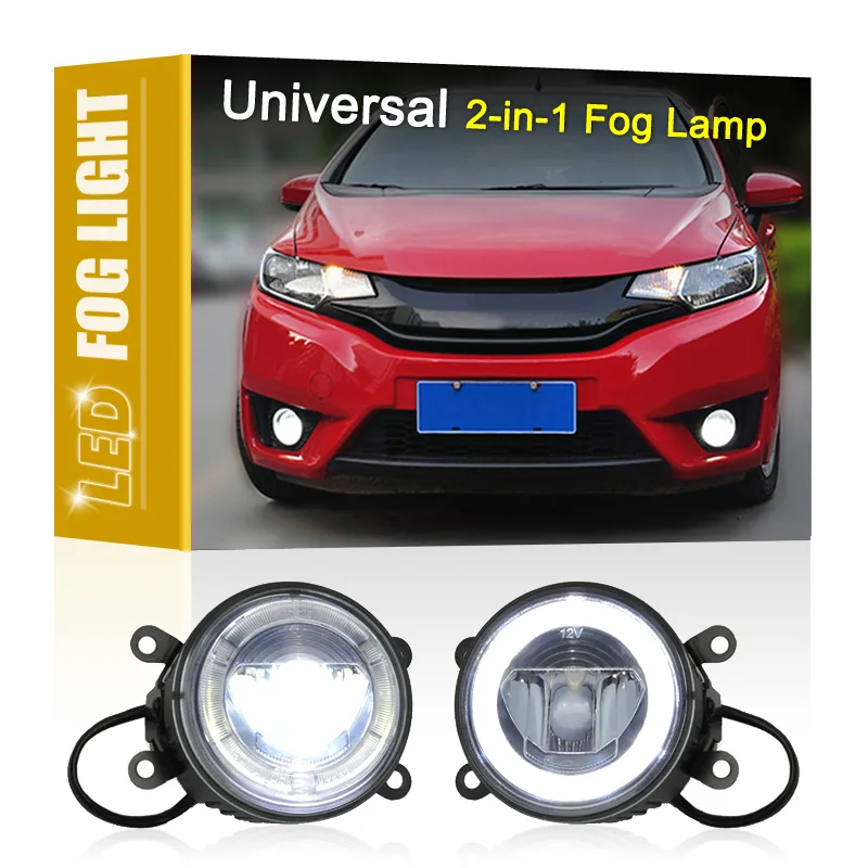 

2Pcs Multi-Function Front White LED Fog Lamp Assembly With DRL Daytime Running Light Fit More Than 100 Models For Brand Cars
