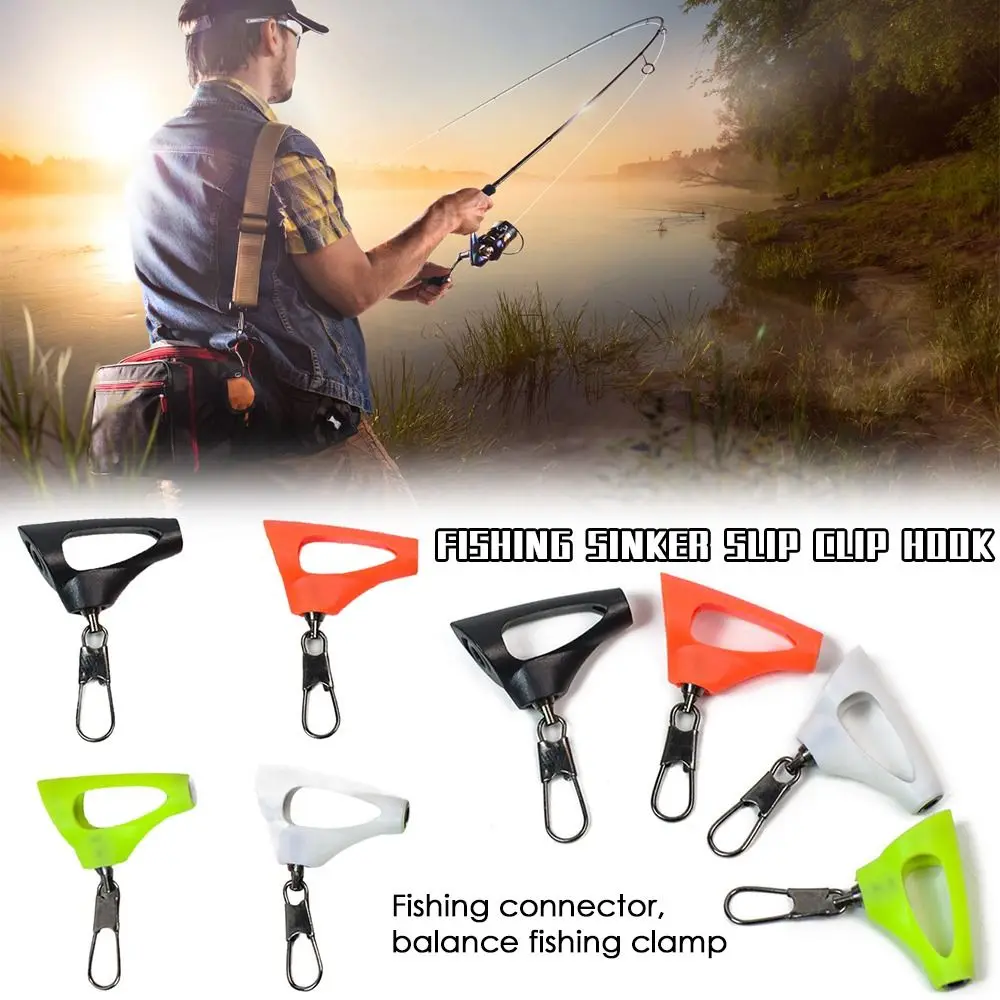 2Pcs Plastic Head Swivel With Hooked Fishing Sinker Slip Clip Clear Snap Fishing Weight Slide for Braid Fishing Line