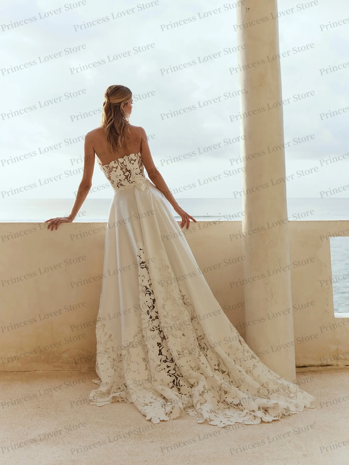 Romantic Wedding Dresses Sweetheart Neck Bustier Corset Bridal Gown Hollow Out Lace Boho robe de mariée Customized