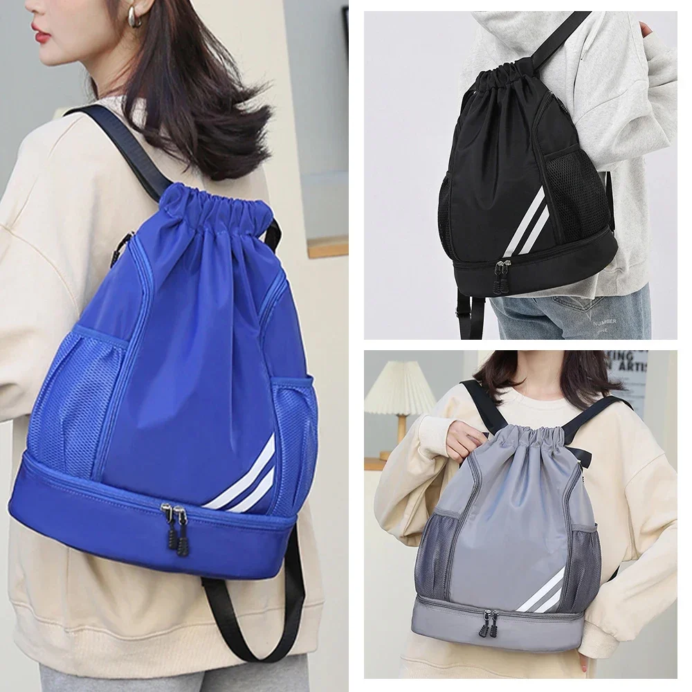 Waterproof Gym Backpack - Sports Bag w/Shoe Compartment & Wet Pocket for Basketball/Swimming/Travel, Lightweight Drawstring