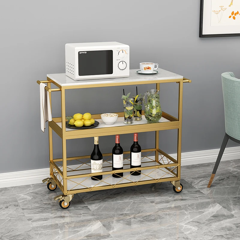 Iron marble dining car Golden family kitchen dining room trolley, shelving mobile wine