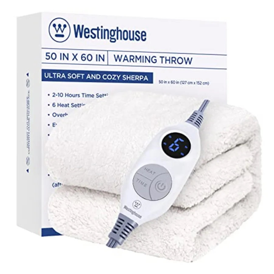 

Electric Blanket Throw Size Soft Plush Sherpa Heated Blanket with 6 Heating Levels and 2-10 Hours Auto-Off Machine Washable 50x