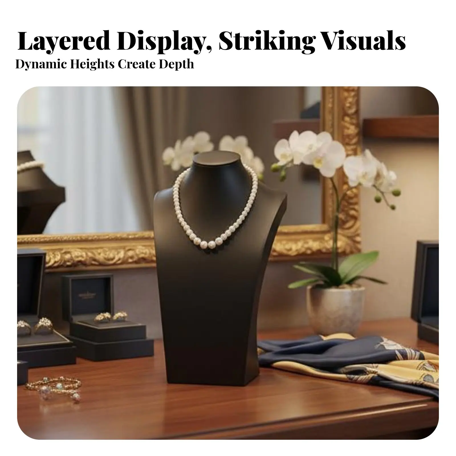 Black Leatherette Necklace Display Elegant Design Necklace Display Bust Locket Holder Bust Long-Lasting Jewelry Mannequin Stand