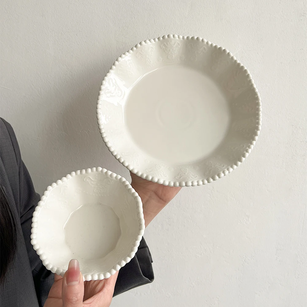 

Ceramic Pearl Tableware Dishes Set, Square Breakfast Deep Plates Long Dishes Stylish Home Kitchen Tableware for Dining & Gift Id