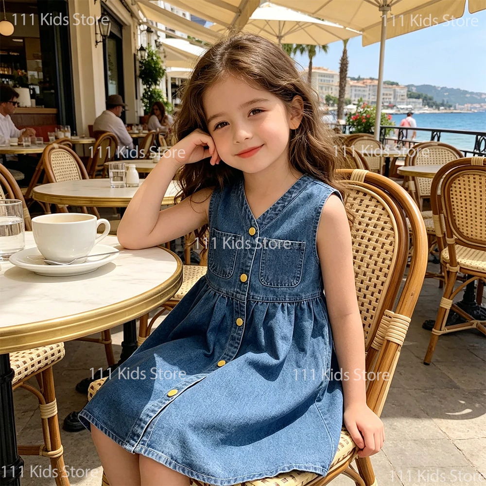 2026 Sommer Neue Mädchen Ärmellose Jeanskleider Lässiges Urlaubsoutfit Baby Kinder Mädchen Westenkleider Kinder Outdoor-Kleidung Kostüm