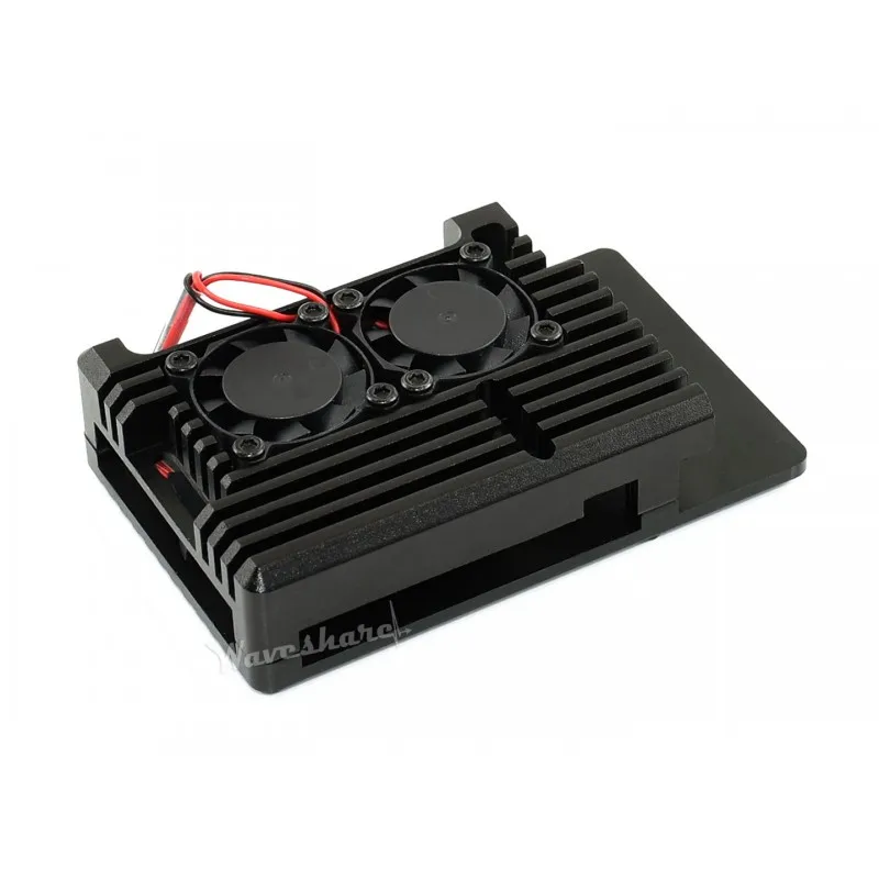 WaveshareAluminium Alloy Case for Raspberry Pi 4, Dual Cooling Fans