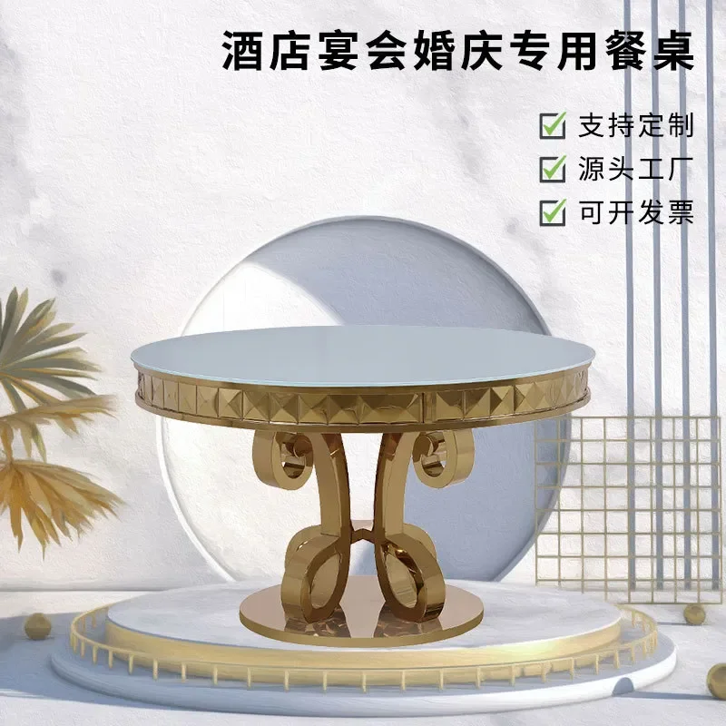 Tempered Glass Dining Table for American Light Luxury Style Wedding Banquet Stainless Steel Table for Foshan Manufacturers