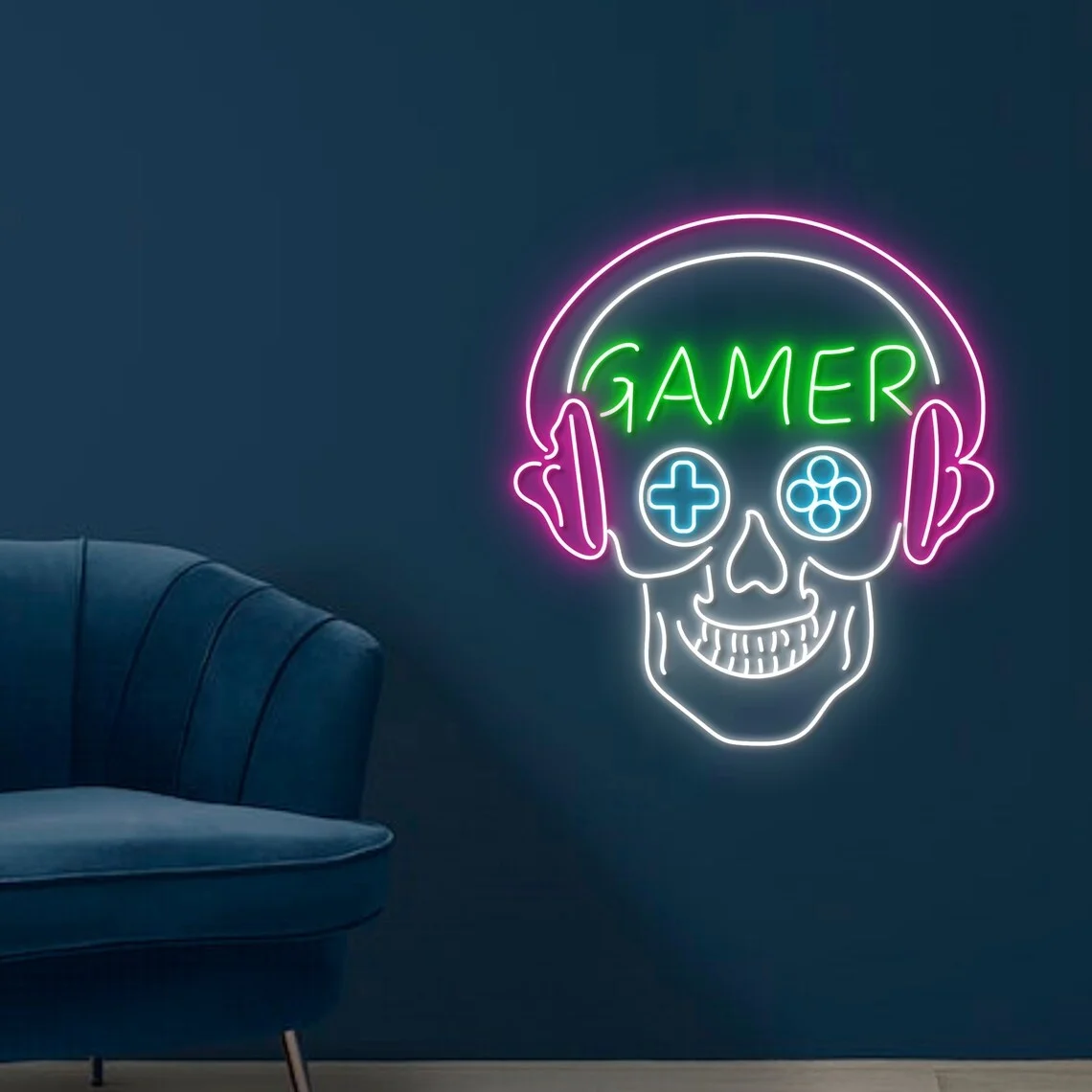 Gamer Skull Neon Sign Skull Neon Sign Skull Art Sign Game Room Decor Gamer Neon Sign