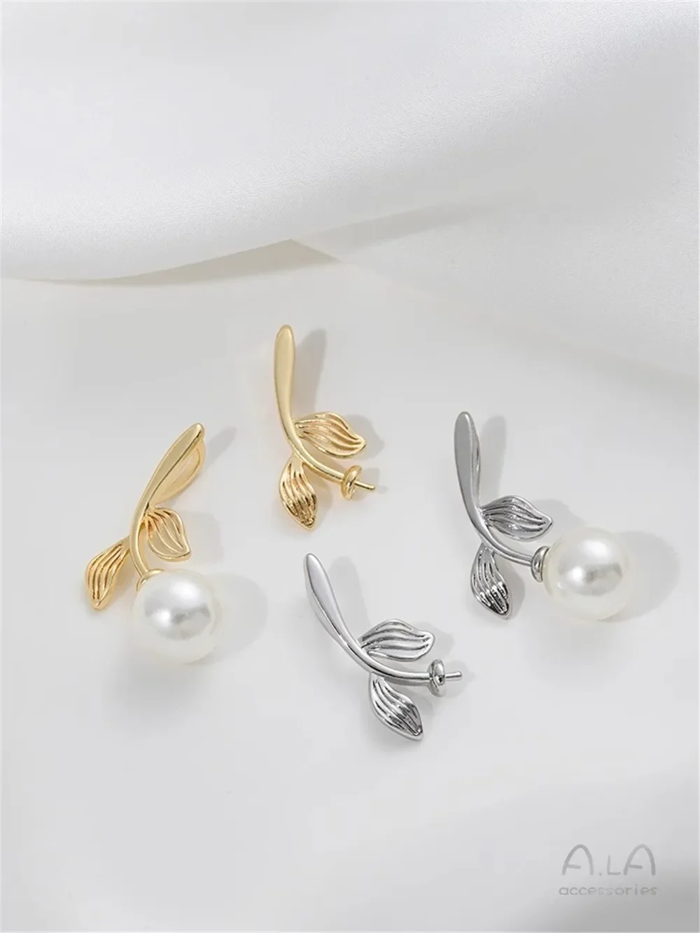 Pendentif en cuivre enveloppé d'or 14K, demi-trou, Branches et feuilles de perles, fait à la main, bijoux en perles, accessoires de support vides