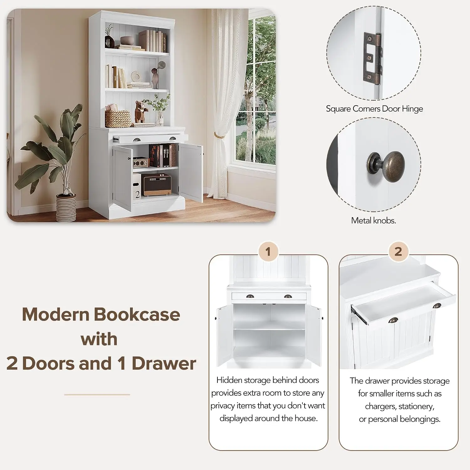 83.4" Tall Bookshelf, Modern Home Office Bookcase with LED Light
