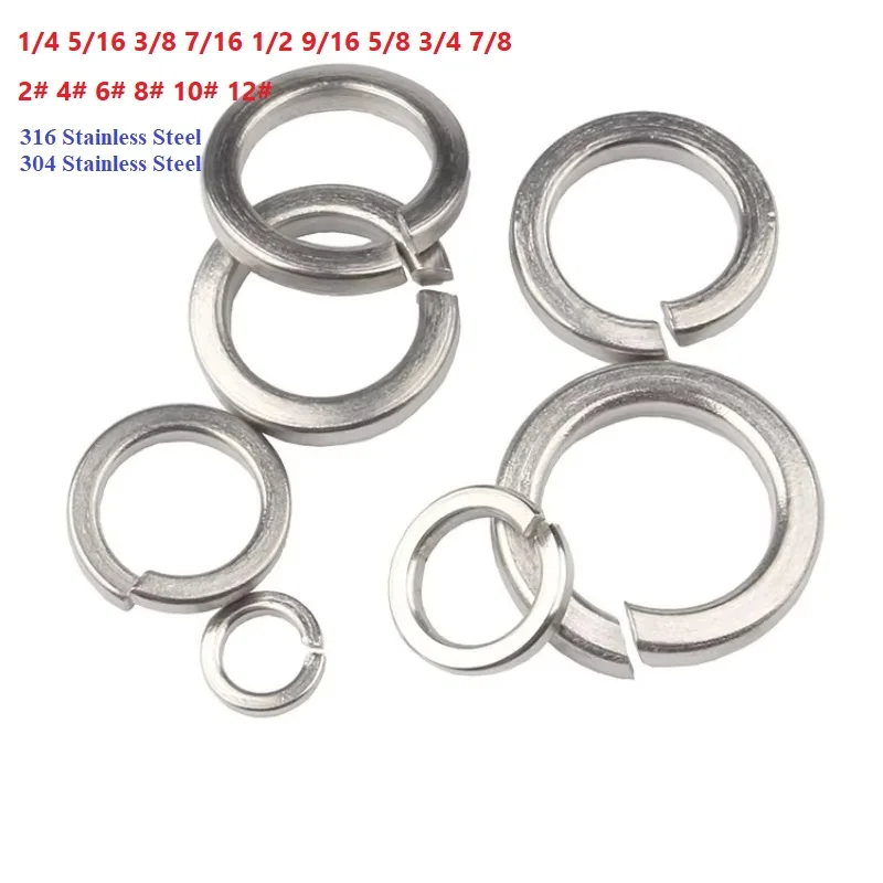 1/4 5/16 3/8 7/16 1/2 9/16 5/8 3/4 7/8 304/316 Stainless Steel Standard Spring Washer 2# 4# 6# 8# 10# 12# Split Elastic Gasket