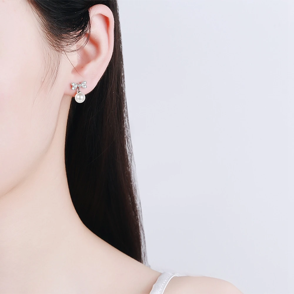 PuBang Fine Jewelry Real 925 Sterling Silver GRA Moissanite Diamond Pearl Stud Earrings for Women Anniversary Gift Free Shipping
