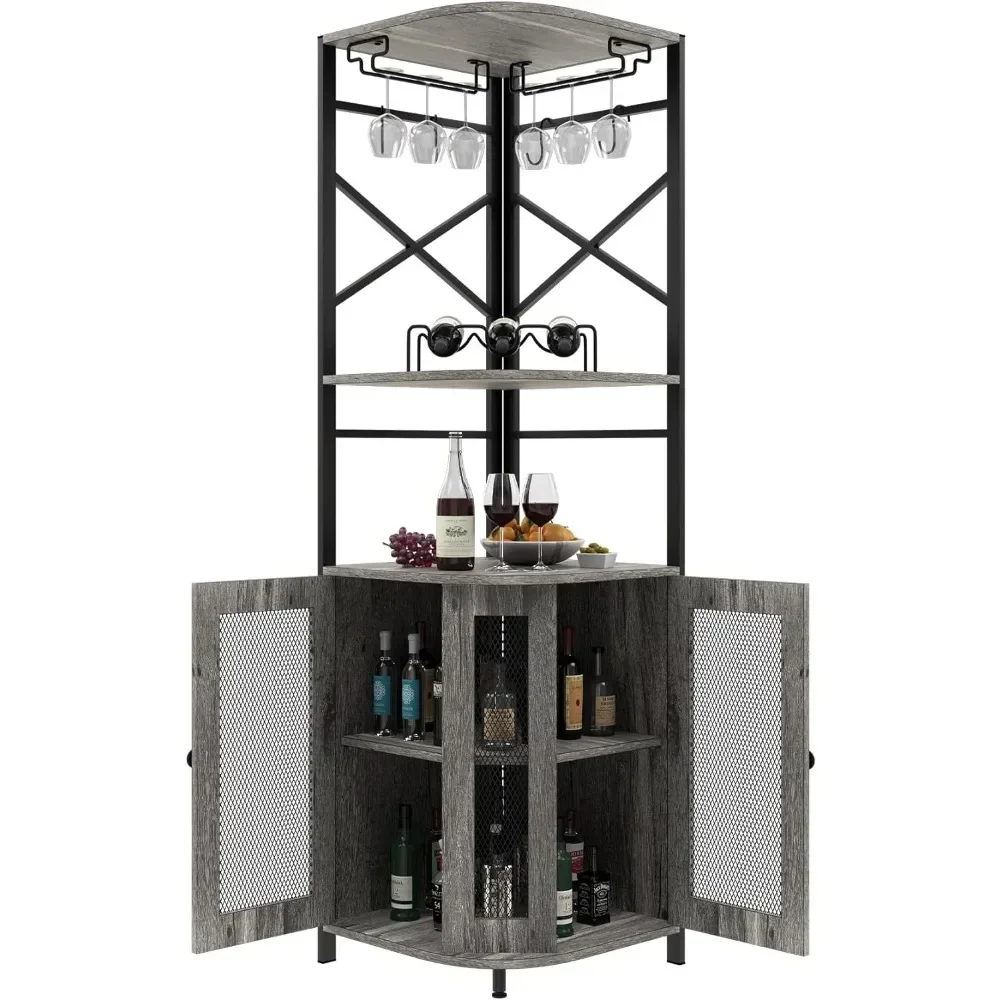 

Bar Cabinet with Wine Rack and Glass Rack, Corner Cabinet with Adjustable Shelves, Home Wine Cabinet Bar,
