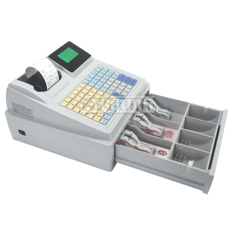 C50 Desktop USB Electronic Cash Drawer Pos Uv Cash Register for Supermarket Shop English Version Build in Printer