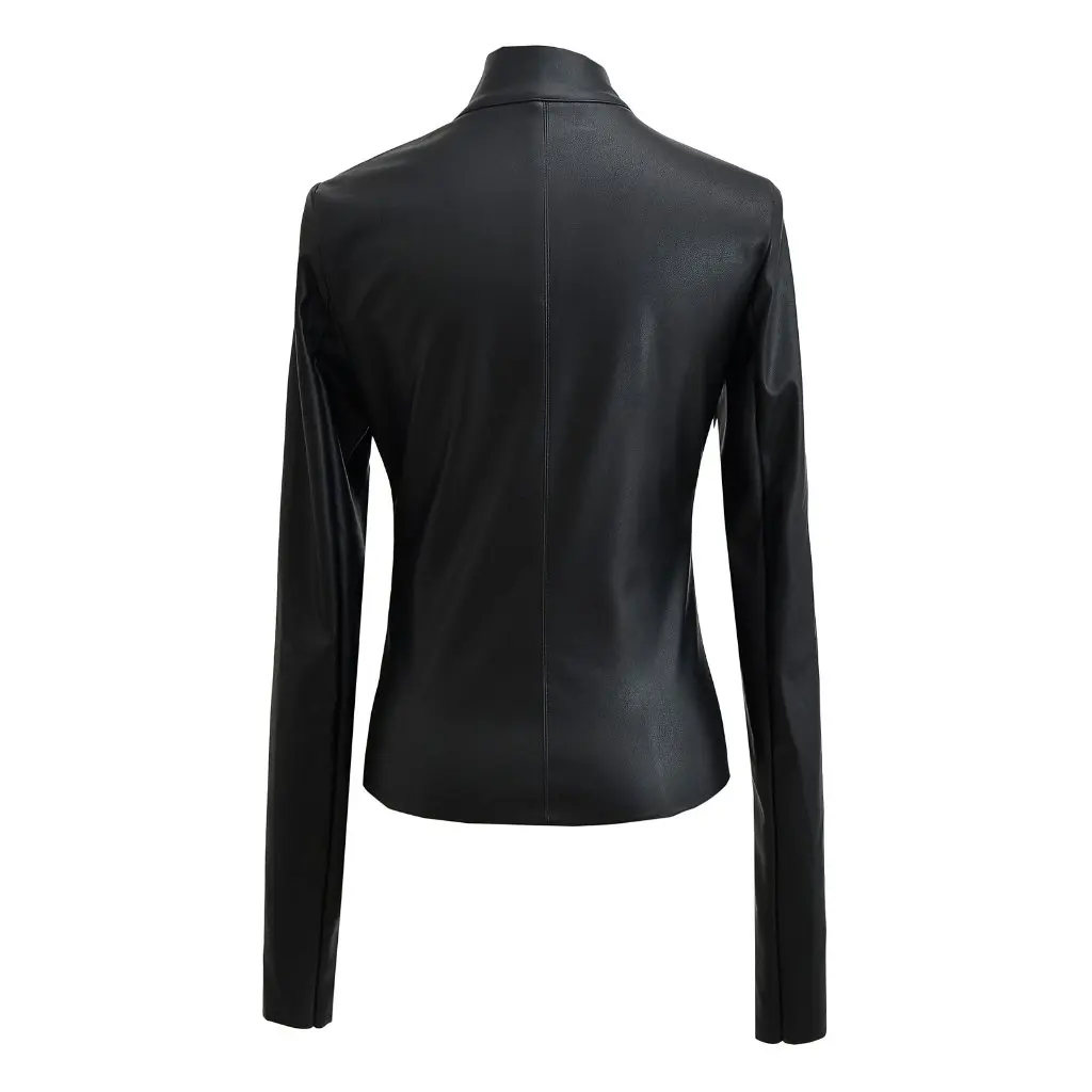 Damska kurtka retro ze skóry PU, dopasowany krój, zapinana na zamek, styl amerykański, motocyklowa, w kolorze rdzawy, jesienna.