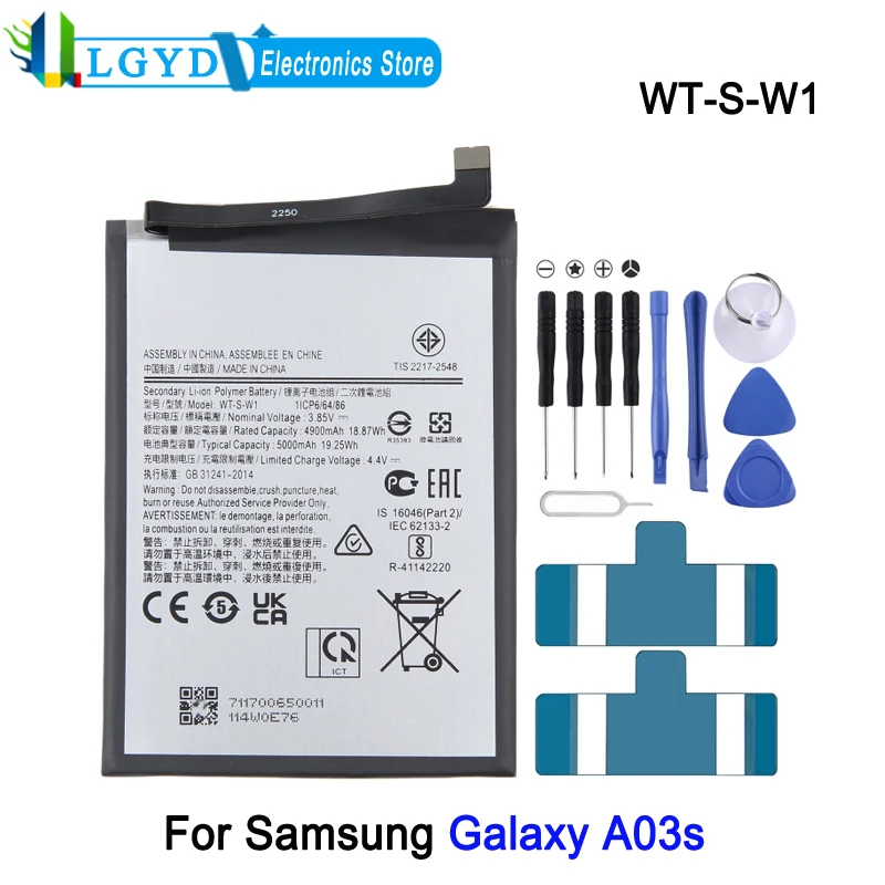 

WT-S-W1 Li-ion Polymer Battery For Samsung Galaxy A03s Phone 4900mAh Rechargeable Lithium Battery Repair Replacement Part