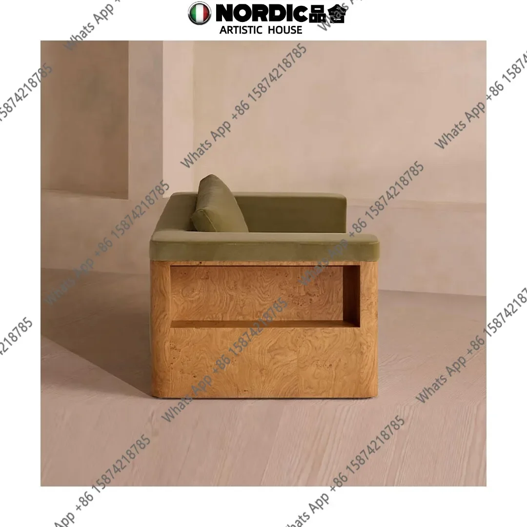 V T Medieval Style Designer Solid Wood Tree Rut Straight Row Sofa Wabi Sandy Wind Fabric Sofa American Country