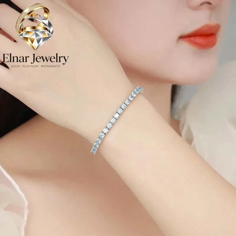

Elnar Jewelry Luxury Solid Platinum PT950 Women's 3mm 4mm Yellow Light Blue Pink Moissanite Diamond Bracelet Full Diamond Tennis