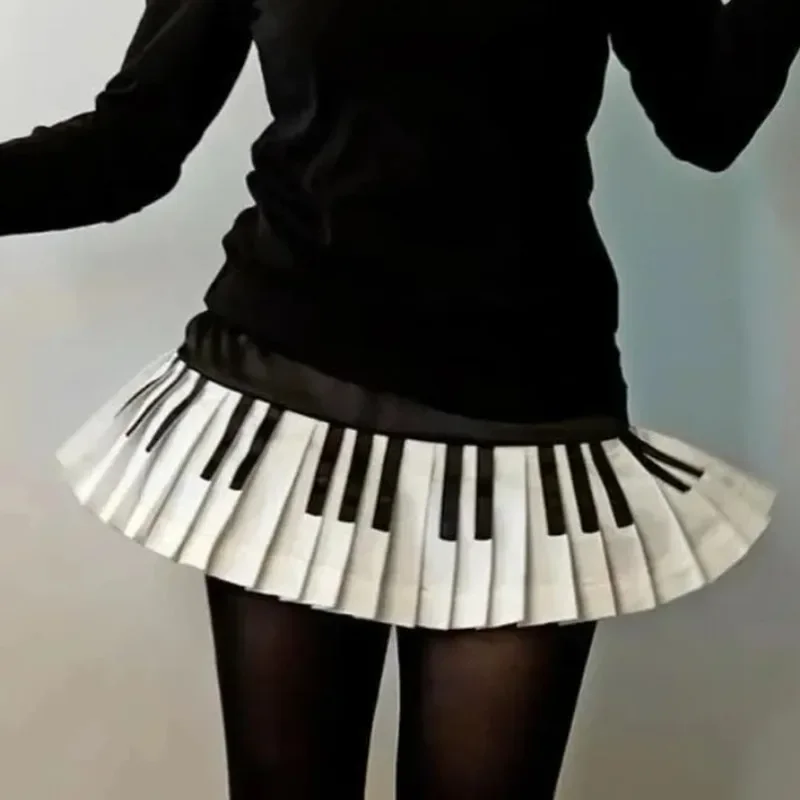 

Y2K Women Vintage Korean Japanese Fashion Black White Ruffles Mini Skirts High Waist A-line Harajuku Skirt 2000s Alt Clothes