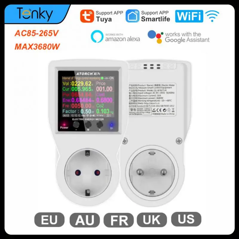 TUYA WIFI Smart Socket Digital Wattmeter 220V AC Power Meter Electricity Consumption EU Plug Power Kilowatt Wattage Energy Meter