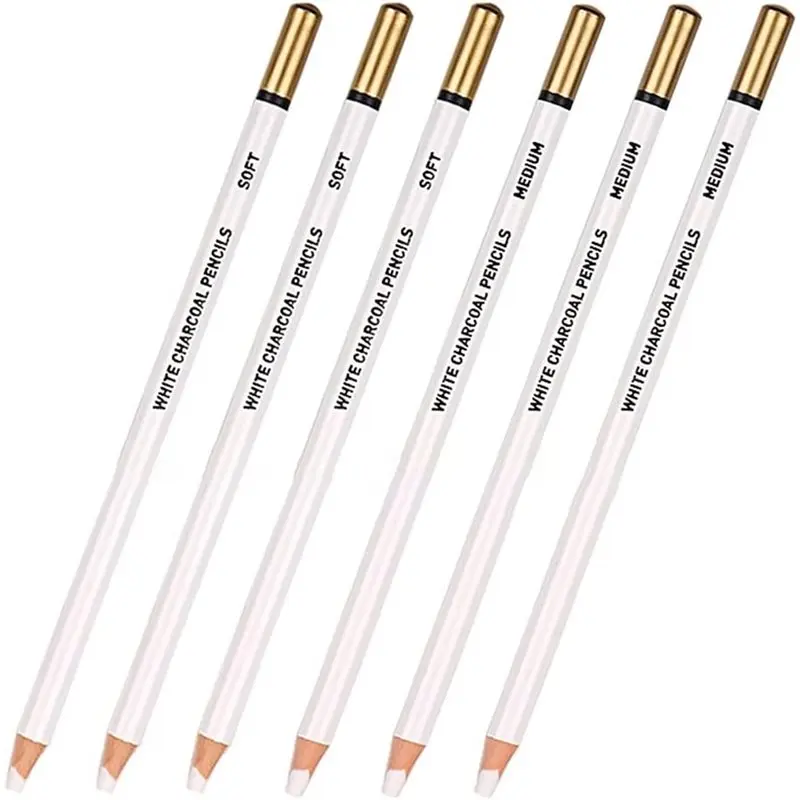 Y50A-Prmeium White Charcoal Pencil Set- Set Of 6 Premium Soft 3 Pcs& Sketch Highlight 3 Pcs For Ideal For Drawing