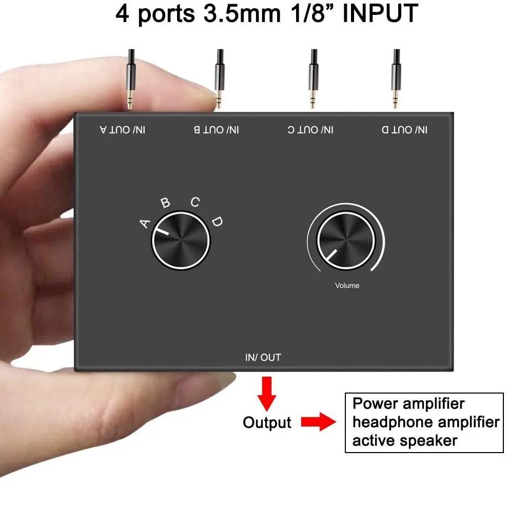 3.5mm4 in 1 Out/1 in 4 Out Bidirectional Switcher, Stereo Switching 3.5 Headphone Amplifier
