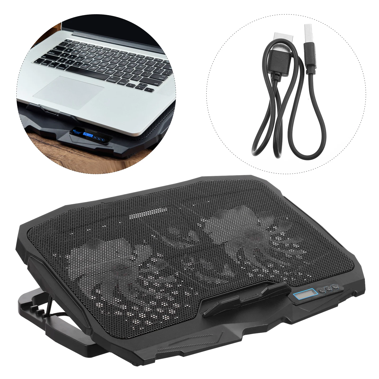 

Lcd Notebook Cooler Adjustable Gears Led Fan 4-Angle 6-Speed Quiet Cooling Pad For Laptop Anti-Slip Gaming Air Stand Ventilated