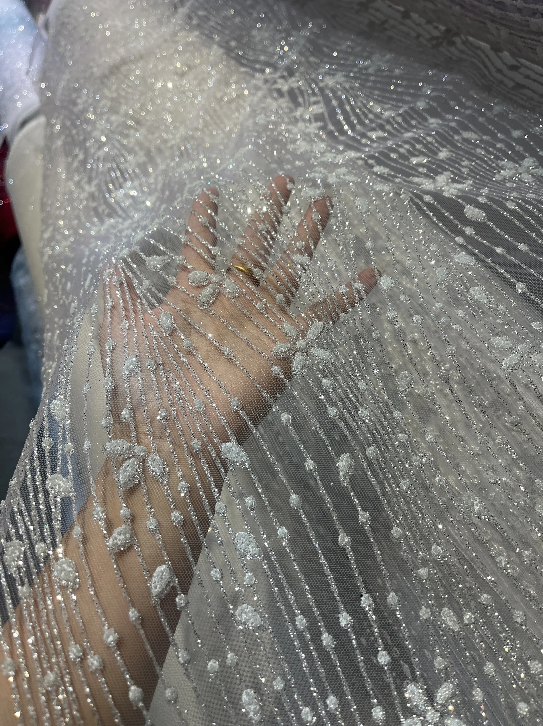 Cospargere paillettes argento rami di fiori maglia cucire abiti da sposa abiti da sera tessuti di pizzo moda accessori fai da te fatti a mano