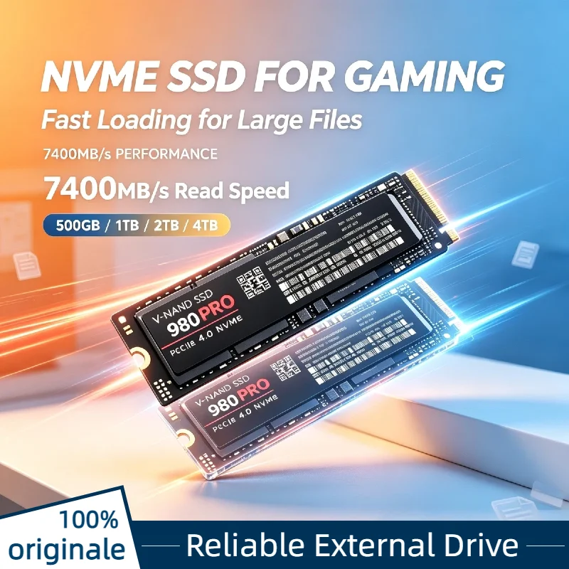 M2 NVMe SSD 2TB PCIe Gen4.0 7400MBs Read Write Internal Solid State Drive Compatible Laptop Desktop PC Gaming Upgrade High Speed