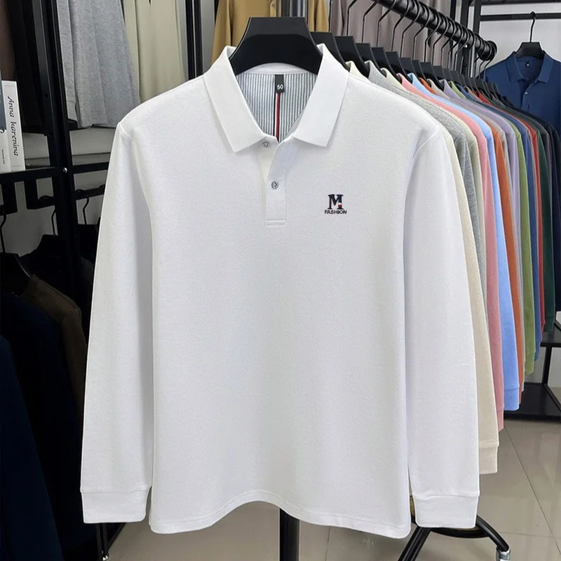 ملابس للرجال ماركة رسالة التطريز 100% القطن قميص بولو بأكمام طويلة 2025 المألوف جديد تنفس تي شيرت غير رسمي #6