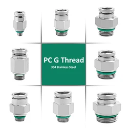 304 Stainless Steel Air Hose Fitting PC G-Thread Pneumatic Pipe Connector 1/8 1/4 3/8 1/2 M5 BSP Quick Coupling Hose Fitting