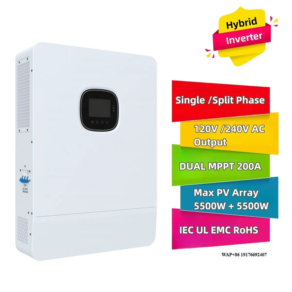 

USA 10kw 48V 120V 240V 10000W WIFI APP 200A Mppt 6 Parallel Single Split Phase Hybrid Solar Power Storage Inverter Charger